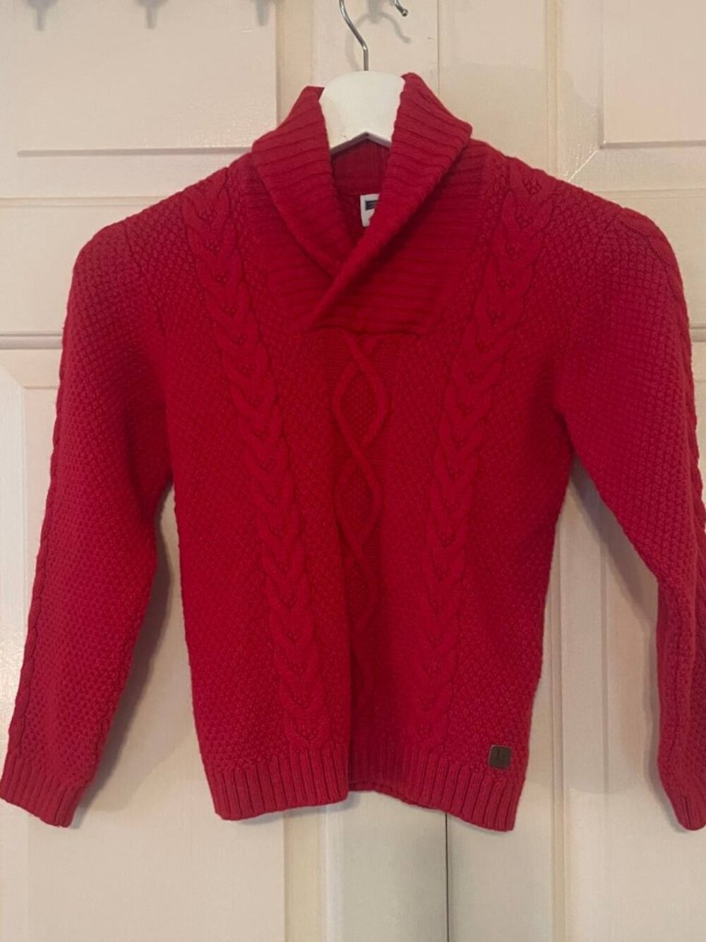 Janie and Jack Boys Red Cable Knit Shawl Collar Sweater - Preppy & Classic Style